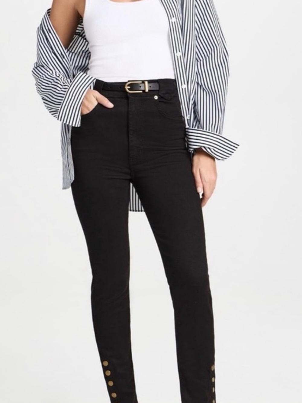 🔥NWT Frame The Snapped Denim High-Rise Skinny Jeans with Button Hem